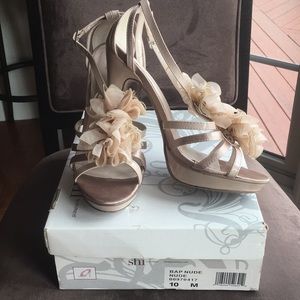 Nude Satin & Patent Strappy Heels